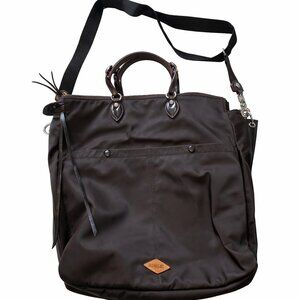 MZ Wallace Large Messenger Tote Dark Brown Nylon Leather Trim Laptop Work Bag